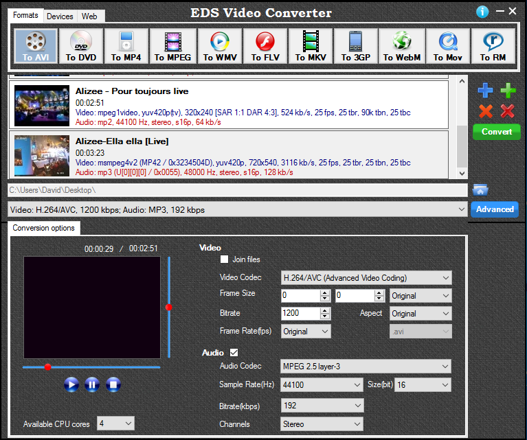 EDS Video Converter. Click to see the full-size image.